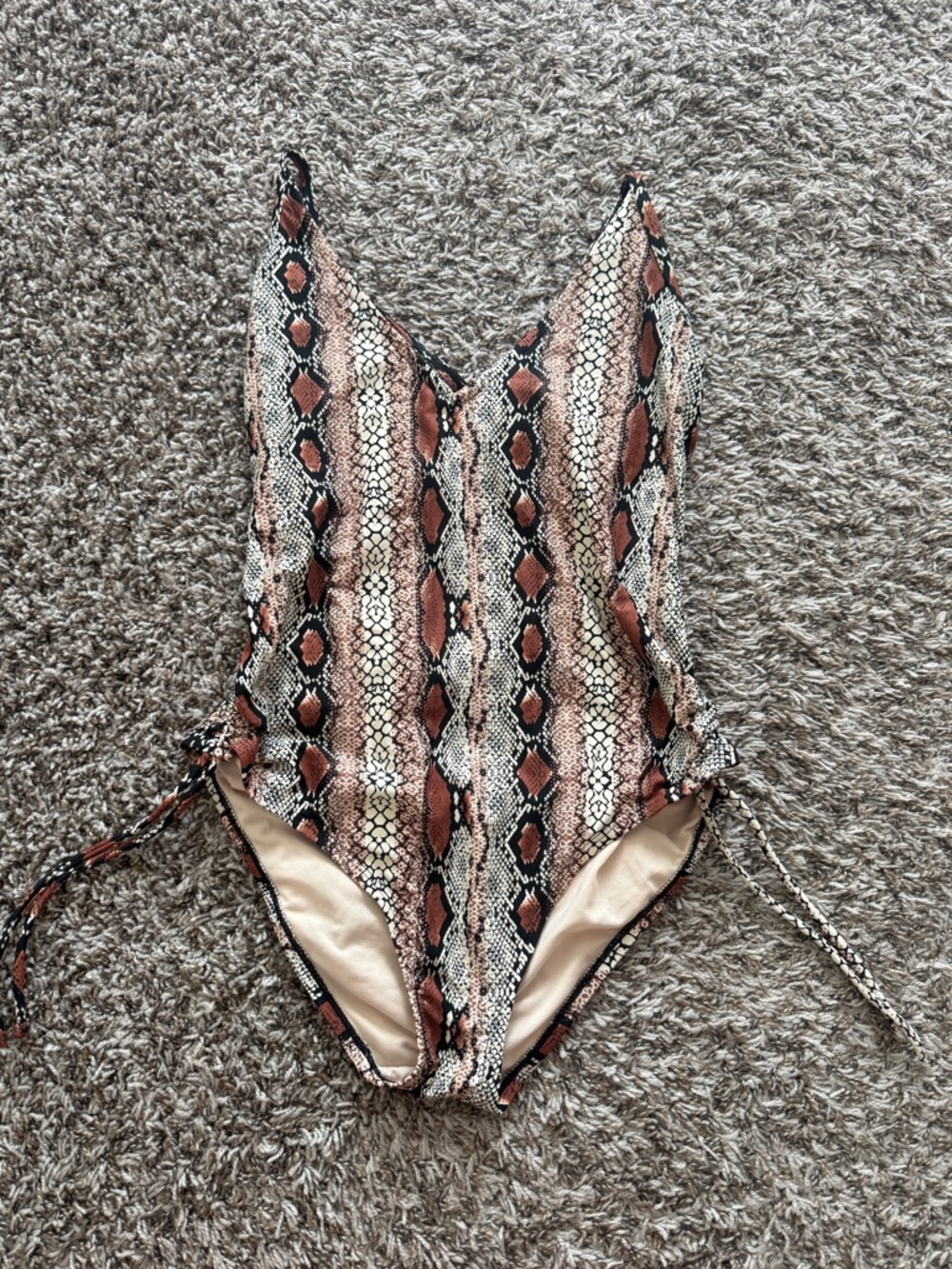 Kona Sol Brown and Cream Snake-Print One-Piece Swimsuit